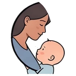 Dibujo: una madre inclina la cabeza para besar a su bebé, que va en el fular mirándola.